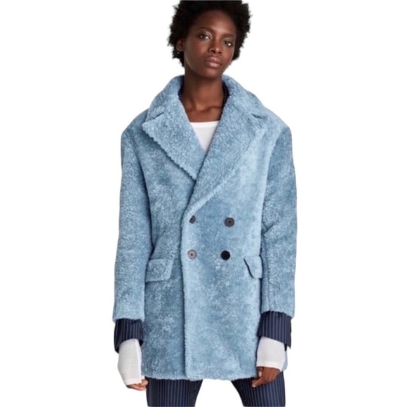 ZARA BASIC Oversized Lined Wool Blend Teddy Coat in Beautiful Blue Size Small - Picture 1 of 5